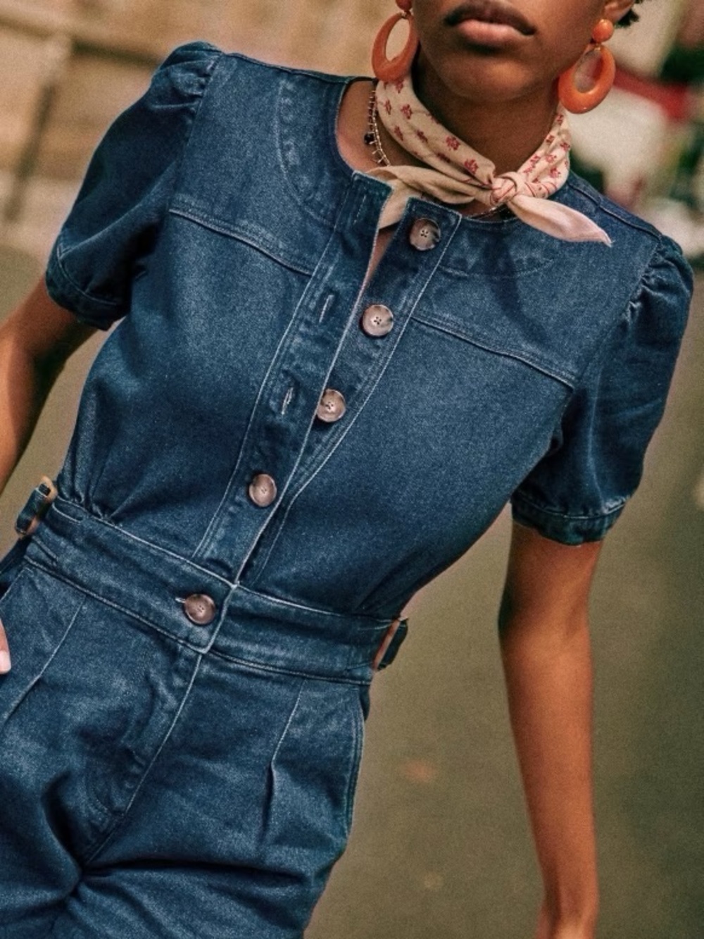 Sezane Lucia‎ Denim Jumpsuit Short Sleeve Size 2 FR 34
